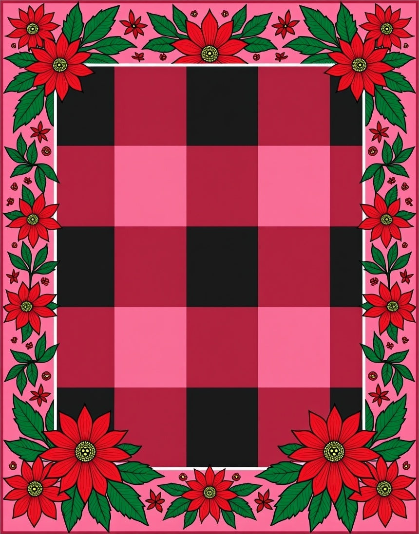 Red Buffalo Plaid Floral Border Rug