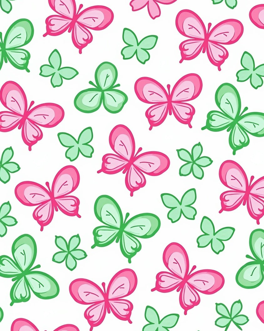 Pink Green Butterfly Pattern Decor Rug