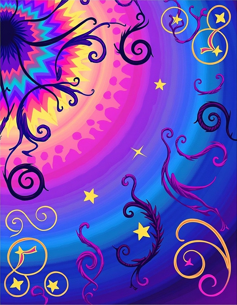 Vibrant Psychedelic Swirl Star Pattern Rug
