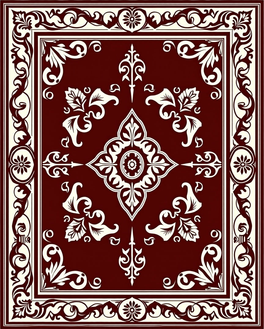 Ornate Floral Scrollwork Pattern Rug