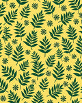 Yellow With Green Leaf Pattern Rug