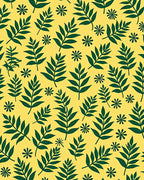 Yellow With Green Leaf Pattern Rug