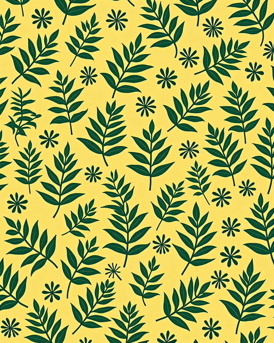 Yellow With Green Leaf Pattern Rug