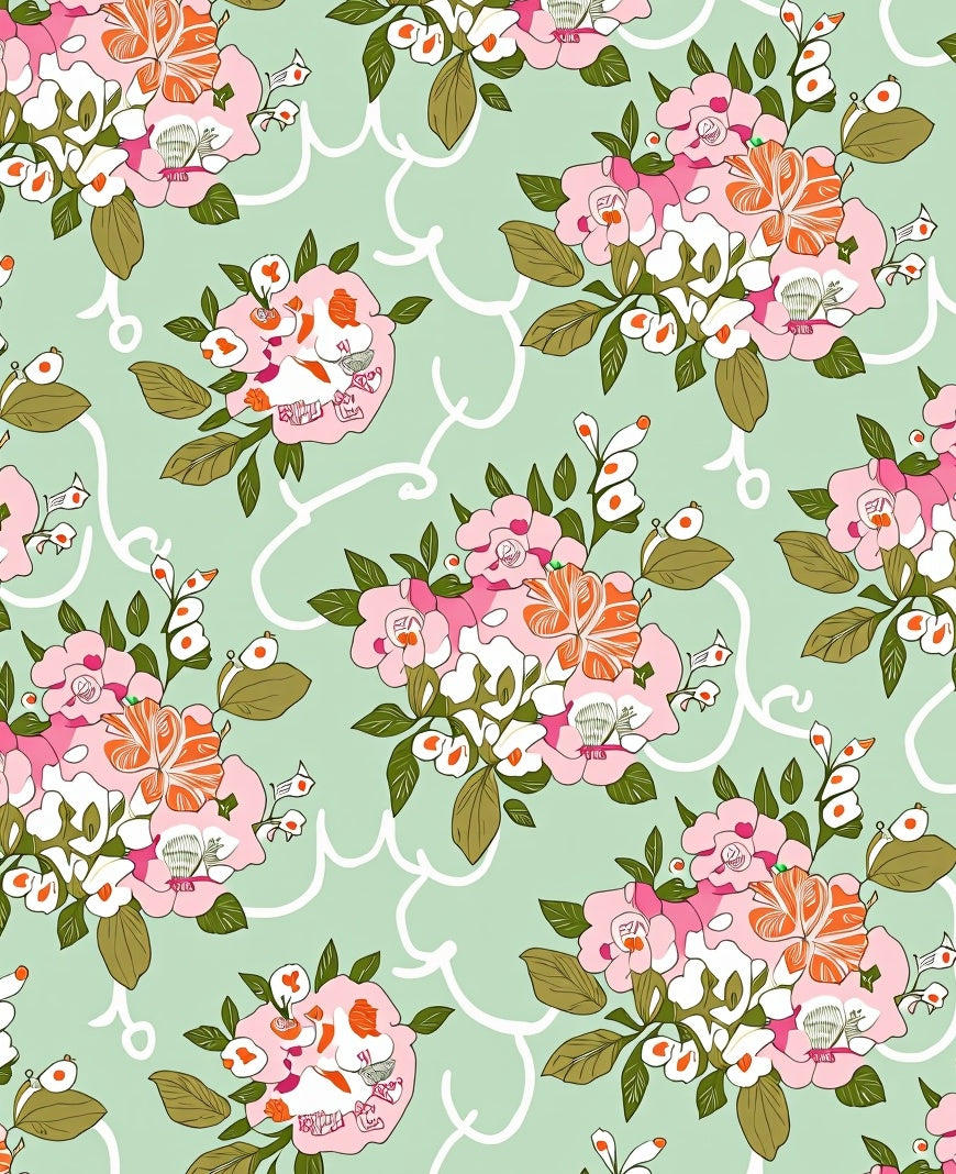 Pastel Floral Pattern with Scalloped Accents Rug