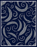 Dark Blue White Feather Swirl Pattern Rug