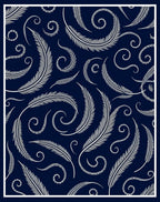 Dark Blue White Feather Swirl Pattern Rug