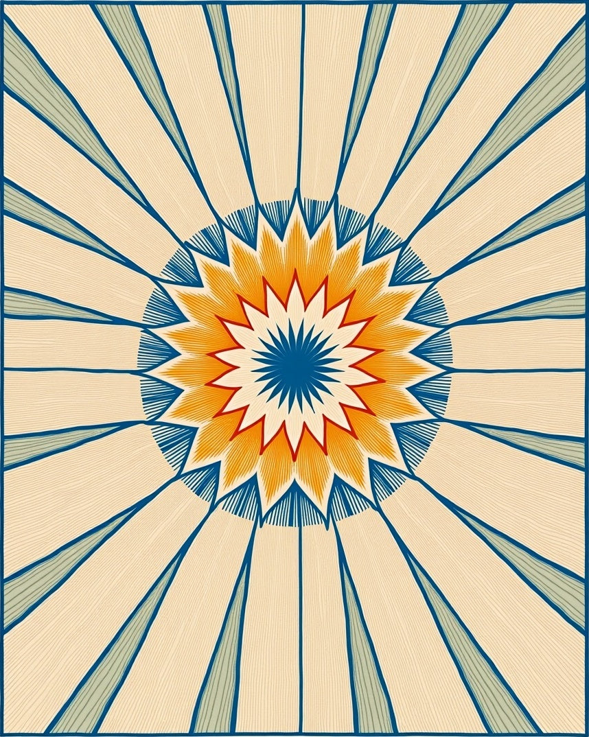 Radiant Sunburst Geometric Pattern Rug