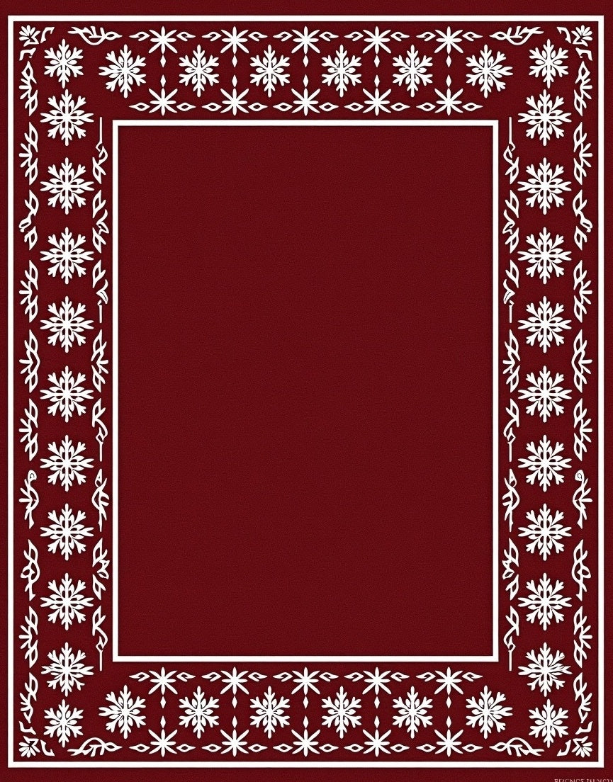 White Snowflake Border In Crimson Red Rug