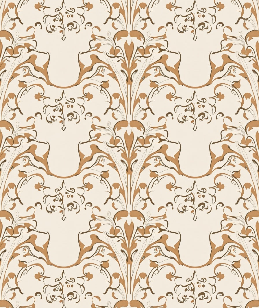Gold Floral Scroll Pattern Rug
