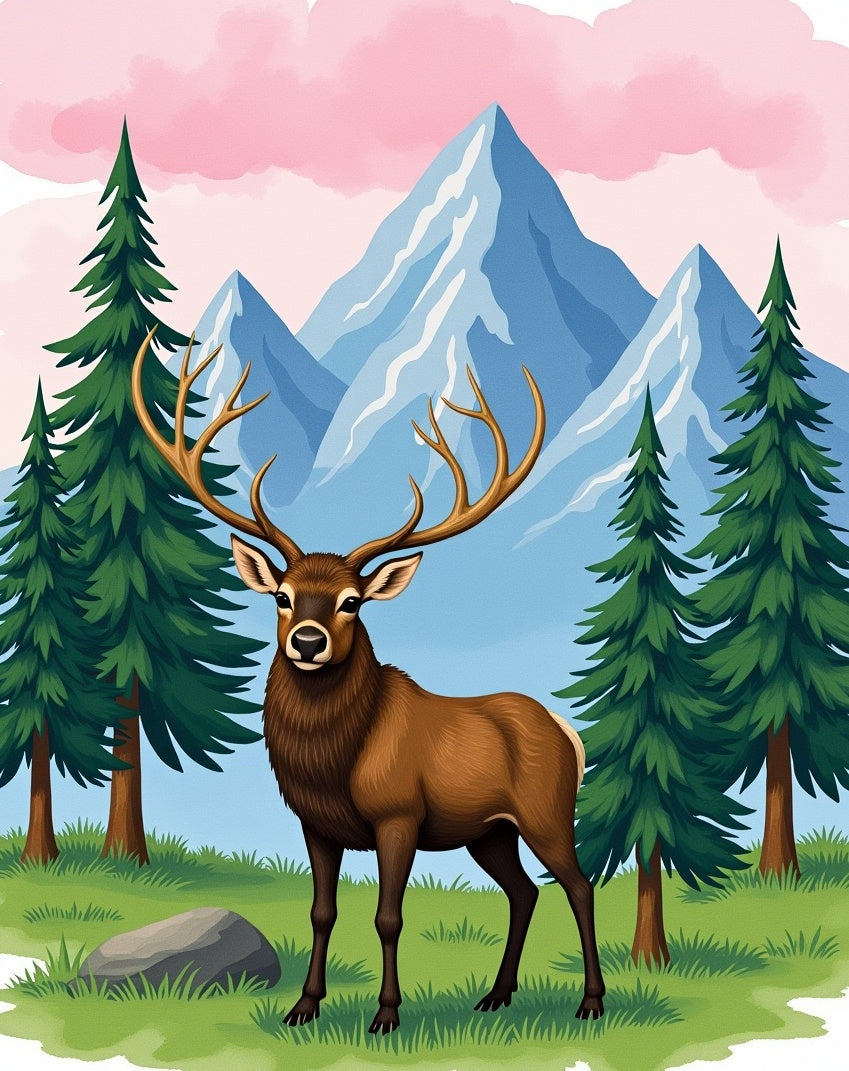 Majestic Elk Mountain Pine Scene Rug