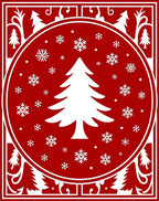 Red White Pinecone Snowflake Border Design Rug