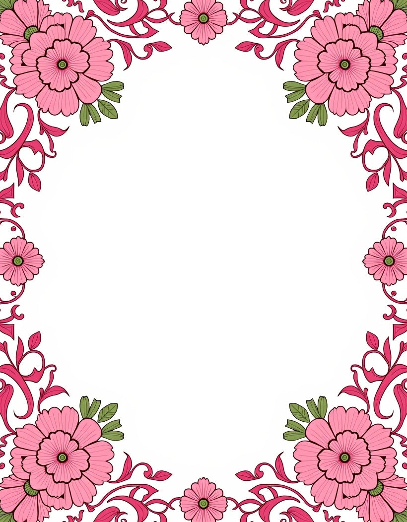 Pink Floral Vine Border Design Rug