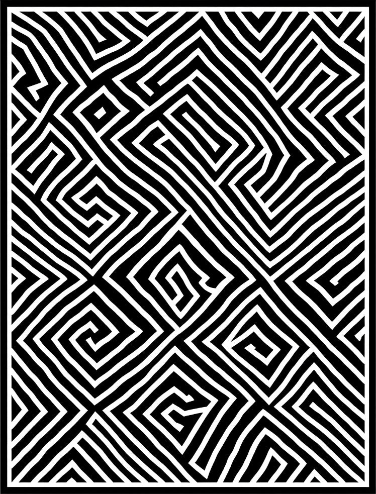 Black White Geometric Maze Pattern Rug