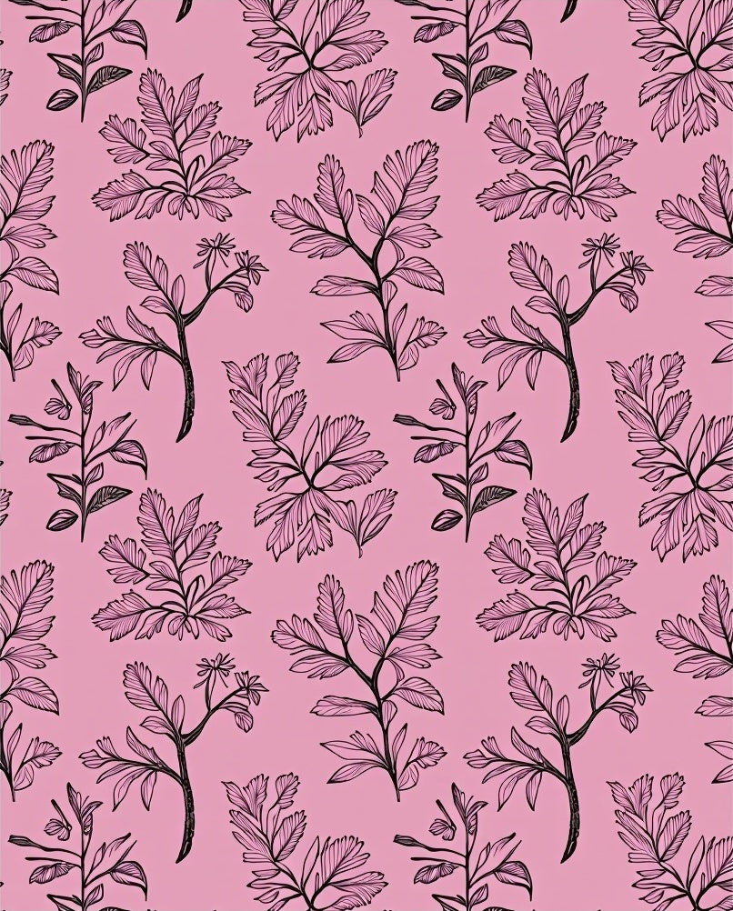 Pink Botanical Line Art Floral Rug