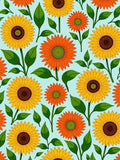 Sunny Yellow Orange Flower Pattern Rug