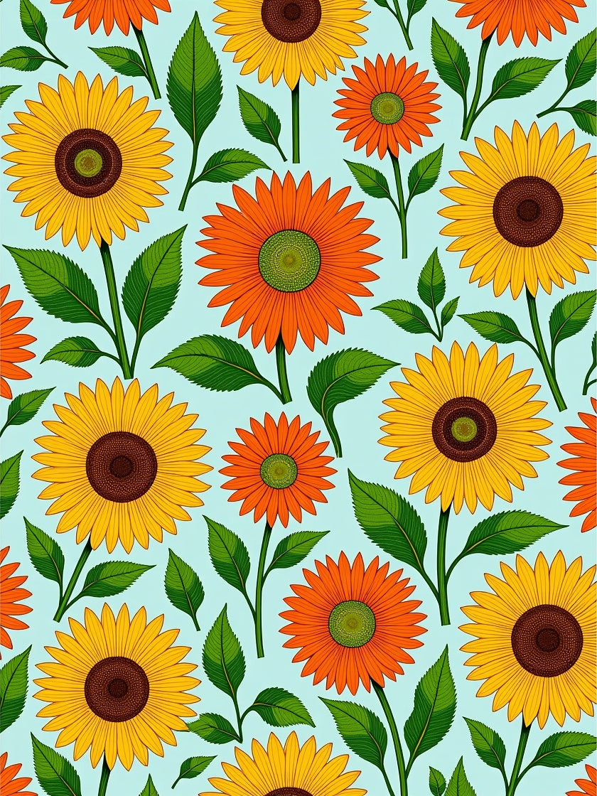 Sunny Yellow Orange Flower Pattern Rug