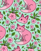 Pink Fox Floral Pattern Rug