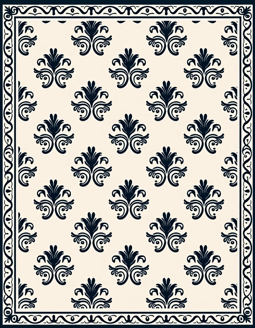 Classic Dark Damask Floral Design Rug