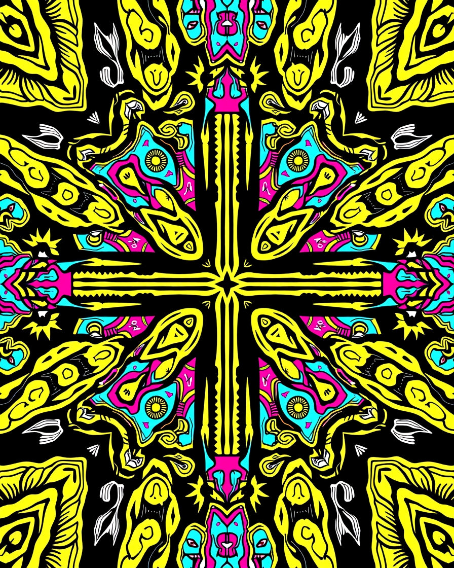 Bold Neon Psychedelic Pattern Rug