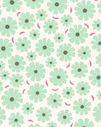 Whimsical Mint Flower Pattern Rug