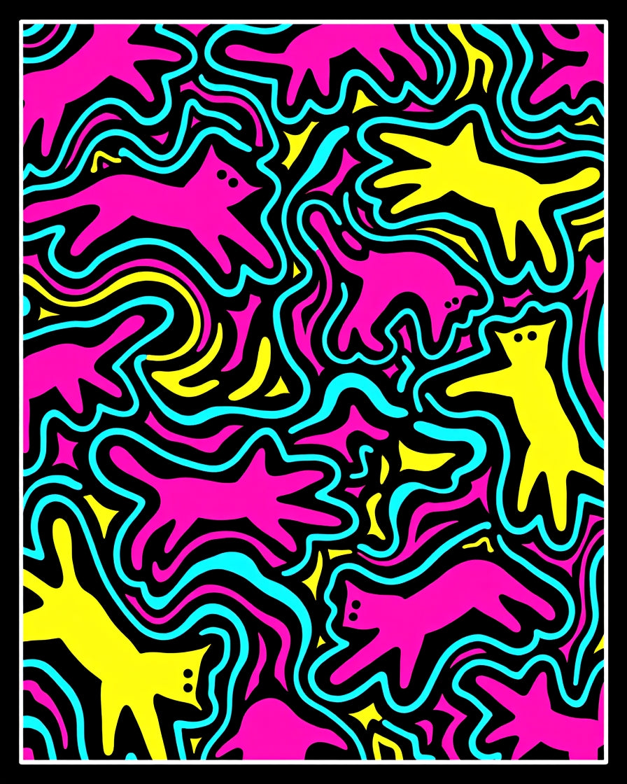 Abstract Whimsical Feline Shapes Pattern Rug