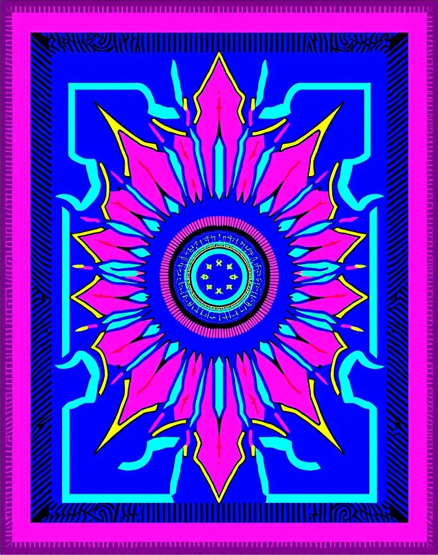 Vibrant Geometric Sunburst Mandala Pattern Rug