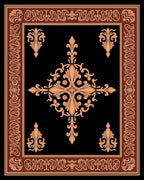 Ornate Black Tan Damask Pattern Rug