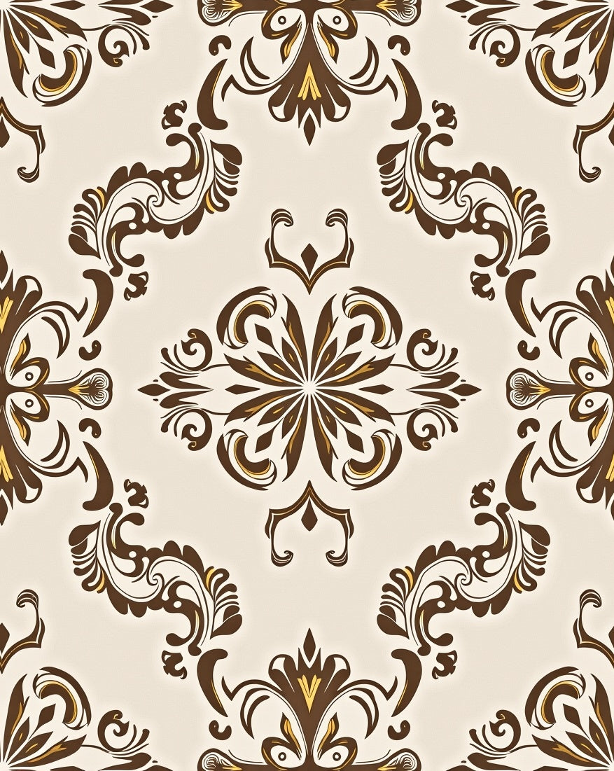 Traditional Brown Floral Medallion Pattern Rug
