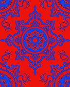 Bold Red Blue Medallion Design Rug