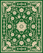 Elegant Green Floral Botanical Pattern Rug