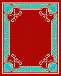 Red Geometric Border With Teal Accents Rug