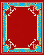 Red Geometric Border With Teal Accents Rug