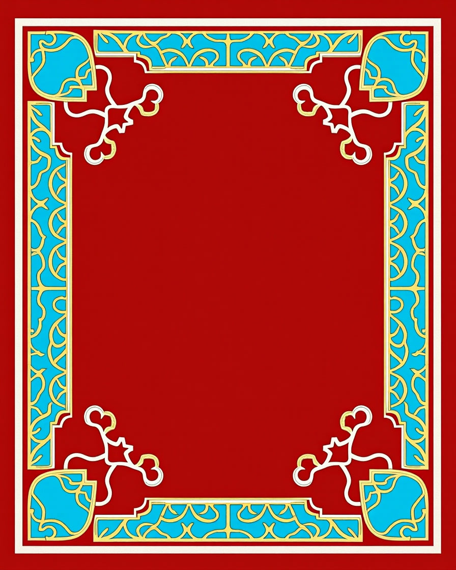Red Geometric Border With Teal Accents Rug