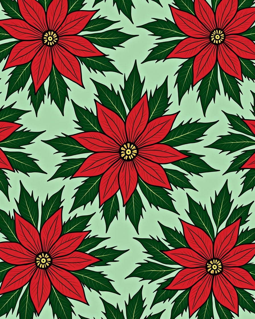 Red Floral Festive Poinsettia Design Rug