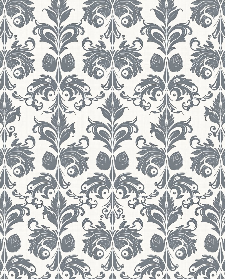 Classic Grey Damask Floral Pattern Rug