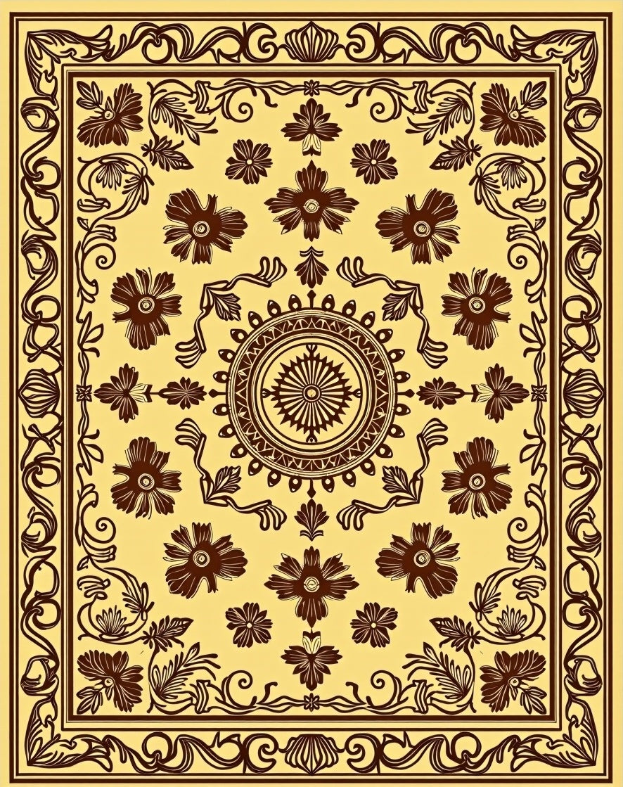 Ornate Floral Scrollwork Detailed Rug