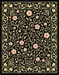 Black Garden Floral Vine Pattern Rug