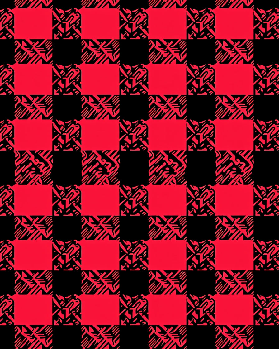 Red and Black Abstract Buffalo Check Design Rug
