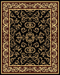 Ornate Black Gold Swirl Pattern Rug