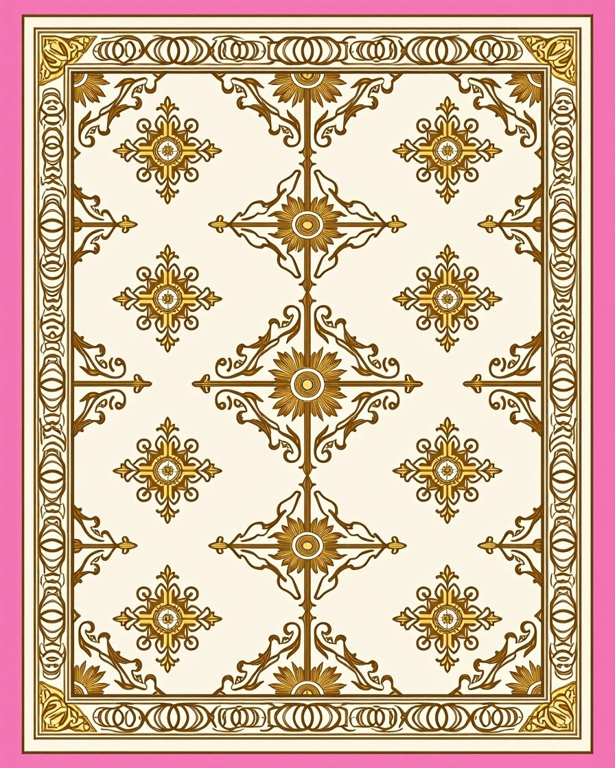 Gold Ornate Floral Scroll Pattern Rug
