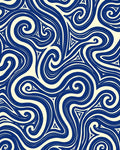 Abstract Swirl Patterned Deep Blue Rug