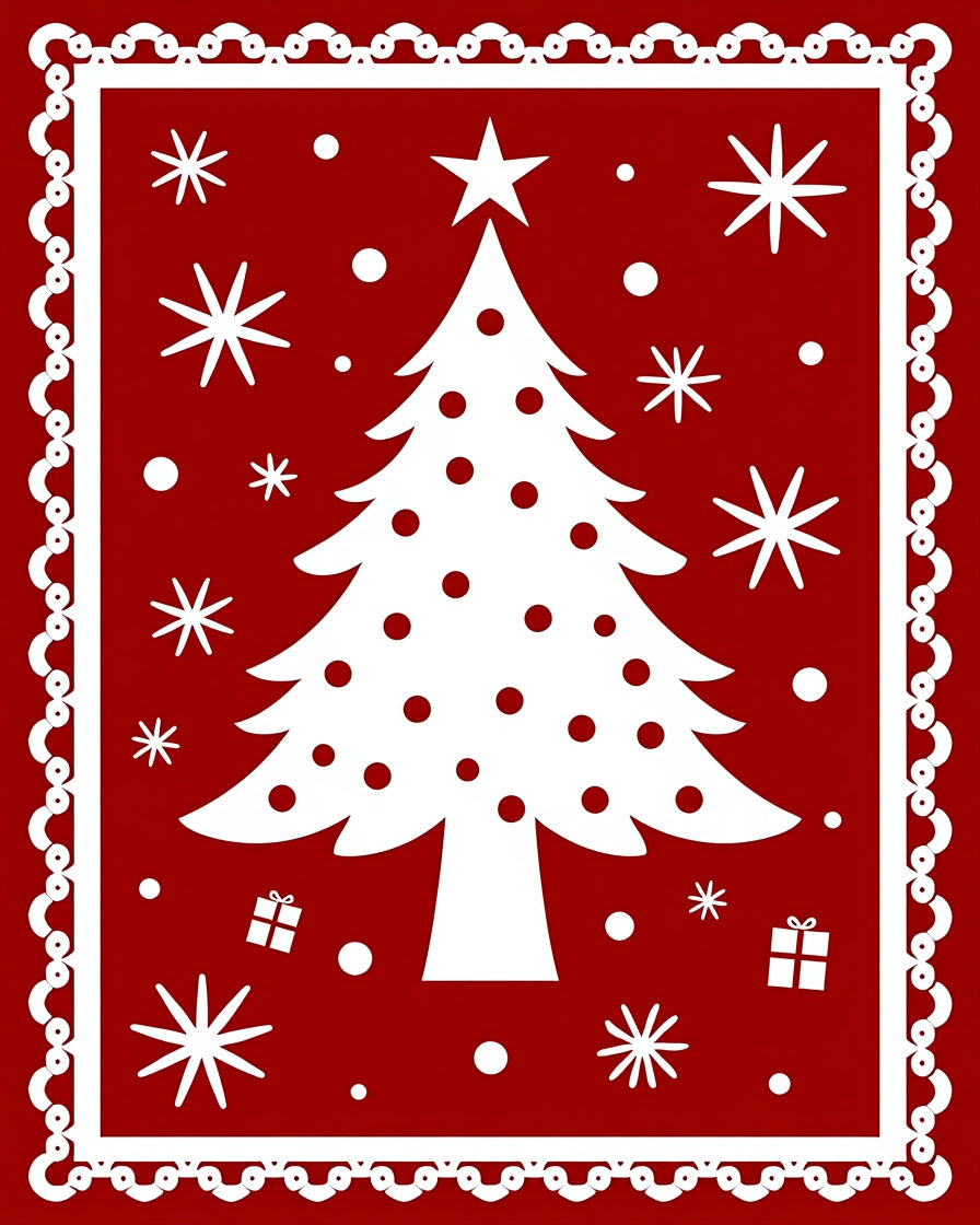 Red Christmas Tree Snowflake Pattern Design Rug