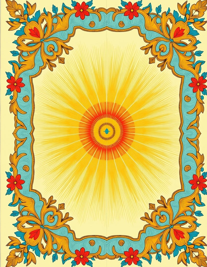 Ornate Sunburst Floral Medallion Border Rug