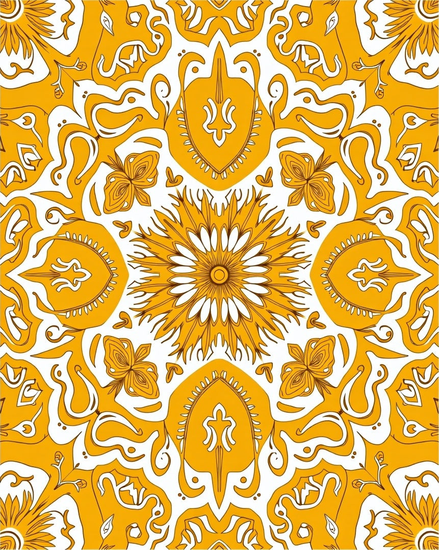 Ornate Yellow Floral Mandala Design Rug