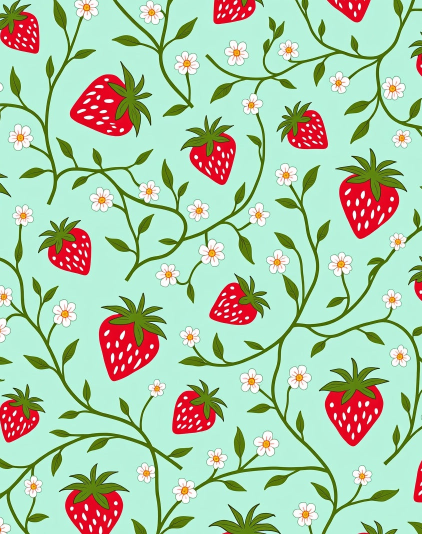 Red Strawberry Vines With White Flowers Rug