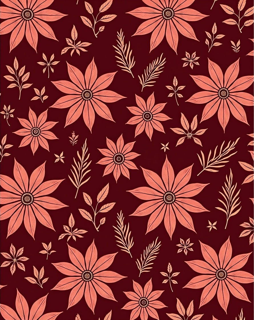 Deep Red Floral Leaf Collage Rug