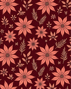 Deep Red Floral Leaf Collage Rug