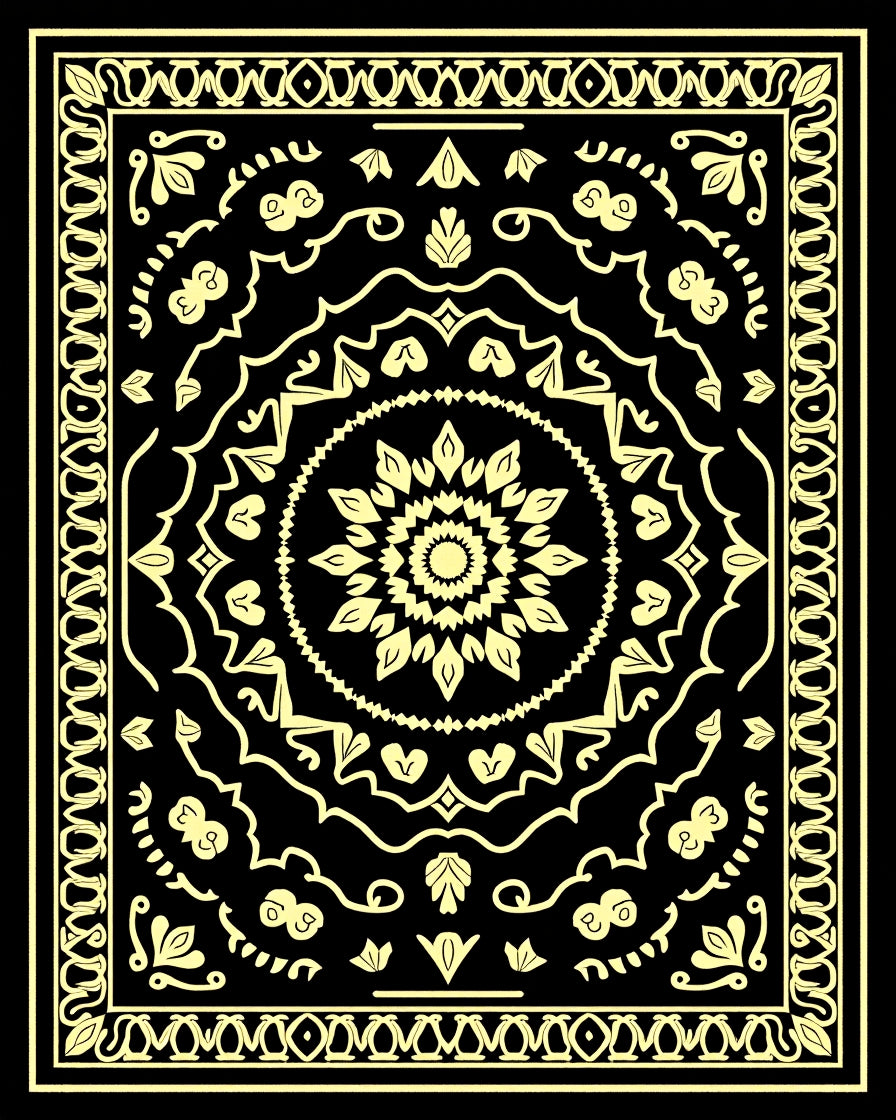 Elegant Black Gold Mandala Design Rug