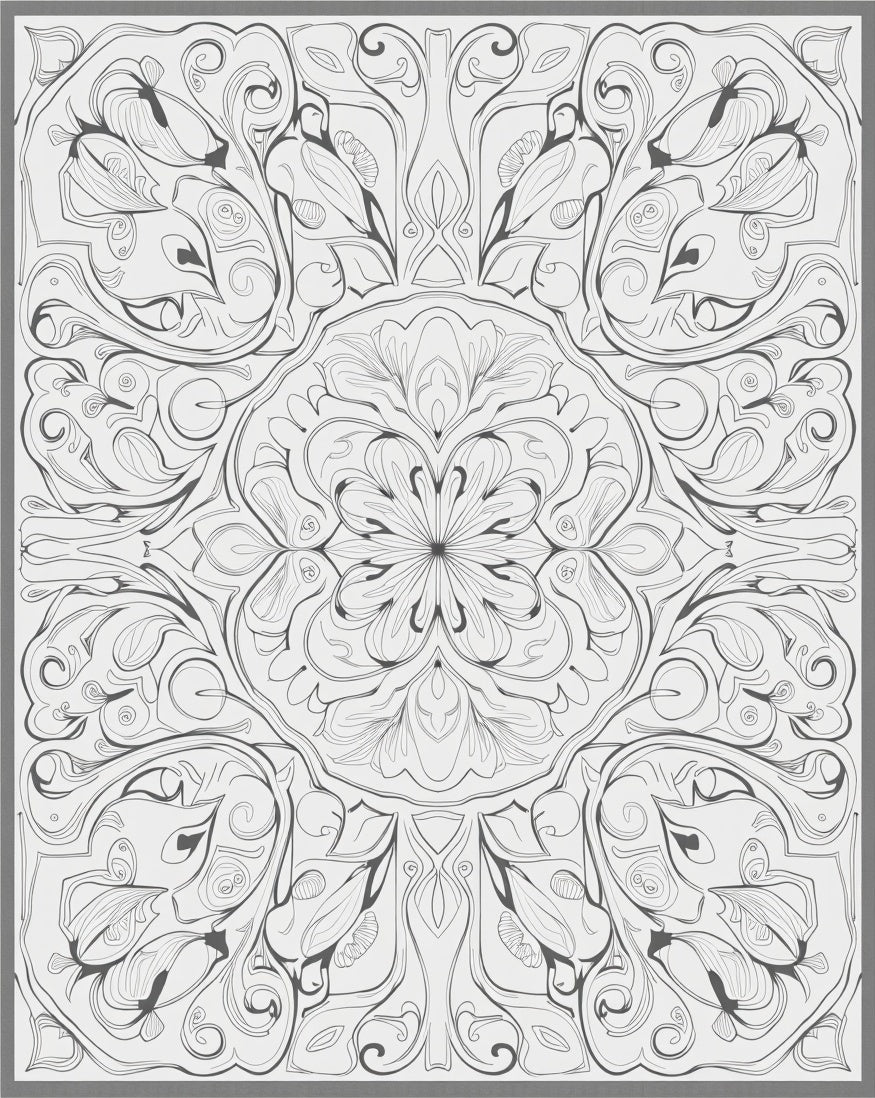 Intricate Floral Swirl Square Pattern Rug