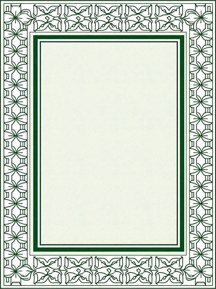 Classic Green Geometric Floral Border Rug